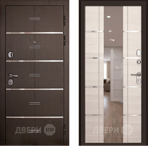 Входная металлическая Дверь (Дверной Континент) Савона с зеркалом Беленый дуб в Истра