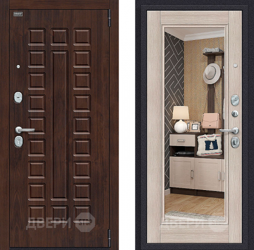 Входная металлическая Дверь Bravo Оптим Урбан с зеркалом Cappuccino Veralinga в Истра