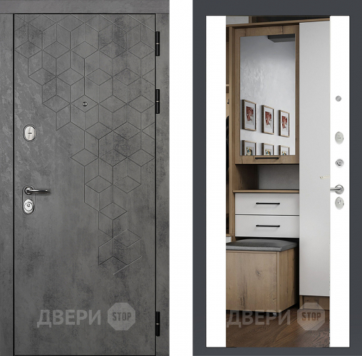 Входная металлическая Райтвер Бетон 1501 с зеркалом Белый матовый  в Истра