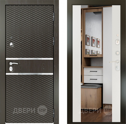 Входная металлическая Райтвер Плаза Шоколад с зеркалом Белый матовый в Истра