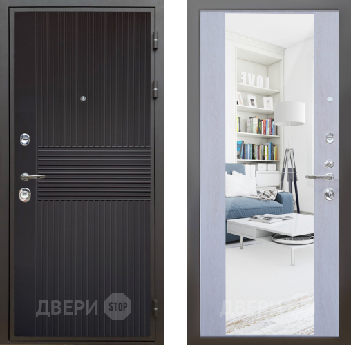 Входная металлическая Дверь Шелтер (SHELTER) Комфорт Черная шагрень 12 с зеркалом Дуб филадельфия крем в Истра