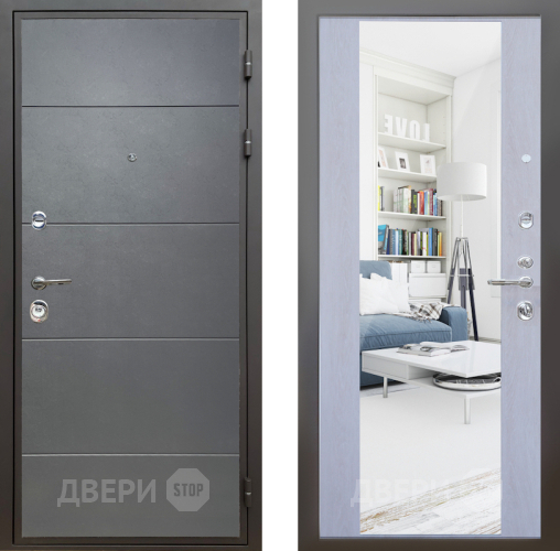 Входная металлическая Дверь Шелтер (SHELTER) Комфорт Лофт графит 12 с зеркалом Дуб филадельфия крем в Истра