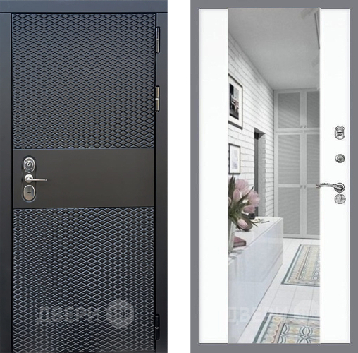 Входная металлическая Дверь Стоп БЛЭК CISA Зеркало СБ-16 Силк Сноу в Истра