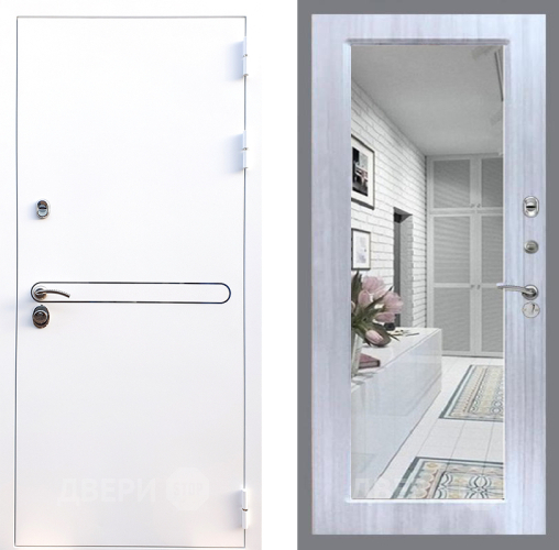 Входная металлическая Дверь Стоп Лайн Вайт Зеркало Сандал белый в Истра