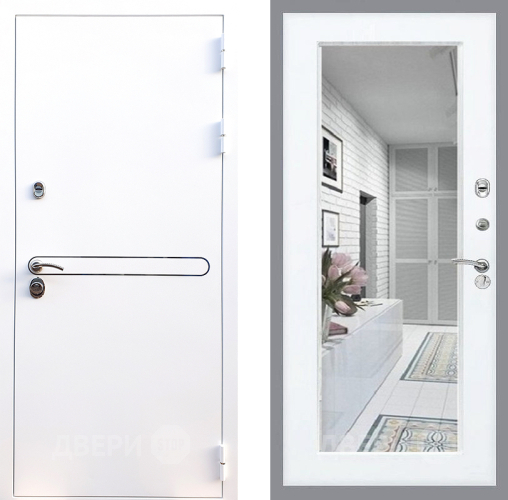 Входная металлическая Дверь Стоп Лайн Вайт Зеркало Силк Сноу в Истра