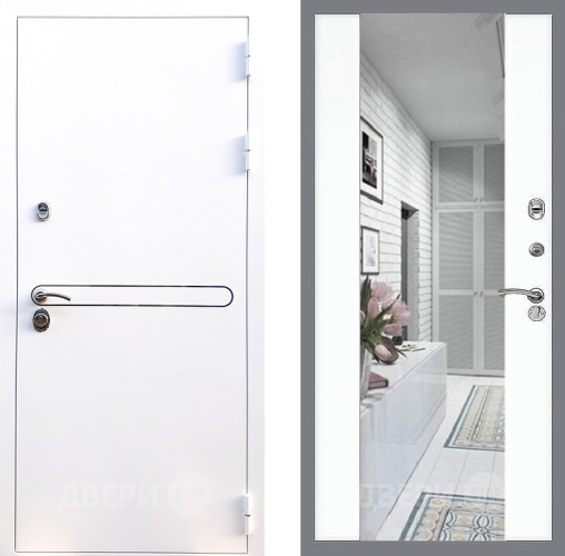 Входная металлическая Дверь Стоп Лайн Вайт Зеркало СБ-16 Силк Сноу в Истра