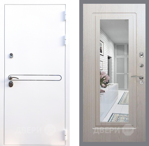 Входная металлическая Дверь Стоп Лайн Вайт Зеркало ФЛ-120 Беленый дуб в Истра