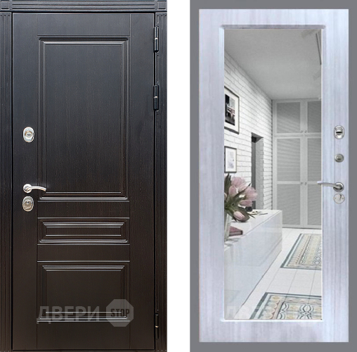 Входная металлическая Дверь Стоп МЕГАПОЛИС Зеркало Сандал белый в Истра