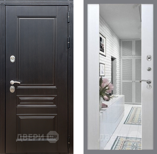 Входная металлическая Дверь Стоп МЕГАПОЛИС Зеркало СБ-16 Лиственница беж в Истра