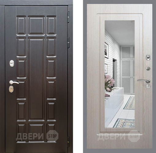 Входная металлическая Дверь Стоп НЬЮ ЙОРК Зеркало ФЛ-120 Беленый дуб в Истра