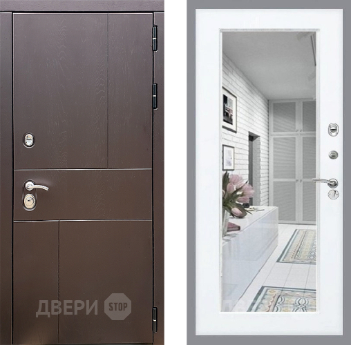 Входная металлическая Дверь Стоп УРБАН Зеркало Силк Сноу в Истра