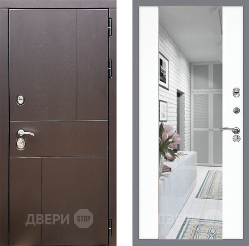 Входная металлическая Дверь Стоп УРБАН Зеркало СБ-16 Силк Сноу в Истра