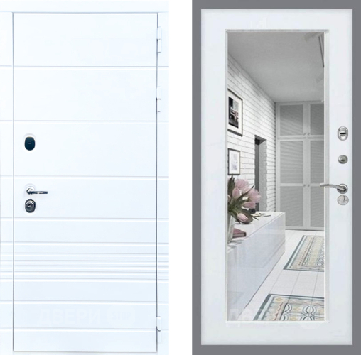 Входная металлическая Дверь Стоп ТРЕНДО Зеркало Белый ясень в Истра