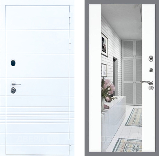 Входная металлическая Дверь Стоп ТРЕНДО Зеркало СБ-16 Силк Сноу в Истра