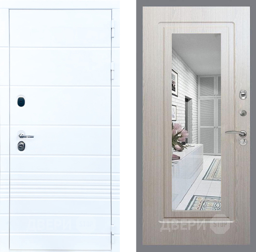 Входная металлическая Дверь Стоп ТРЕНДО Зеркало ФЛ-120 Беленый дуб в Истра