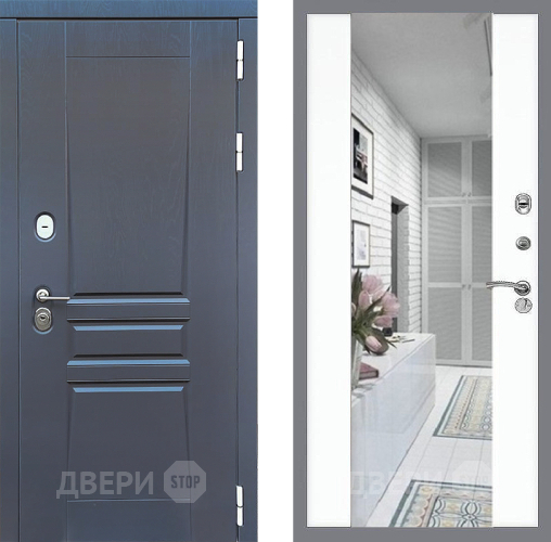 Входная металлическая Дверь Стоп ПЛАТИНУМ Зеркало СБ-16 Силк Сноу в Истра