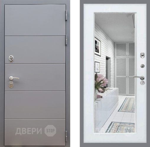 Входная металлическая Дверь Стоп АРТ ГРАФИТ Зеркало Белый ясень в Истра