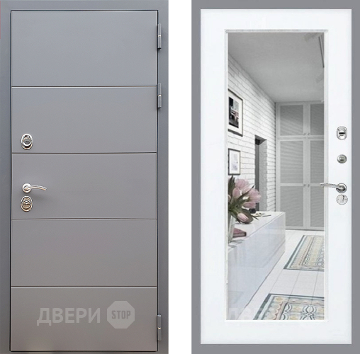 Входная металлическая Дверь Стоп АРТ ГРАФИТ Зеркало Силк Сноу в Истра