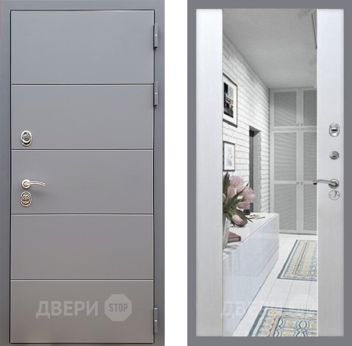 Входная металлическая Дверь Стоп АРТ ГРАФИТ Зеркало СБ-16 Лиственница беж в Истра