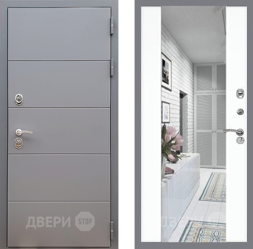 Входная металлическая Дверь Стоп АРТ ГРАФИТ Зеркало СБ-16 Силк Сноу в Истра