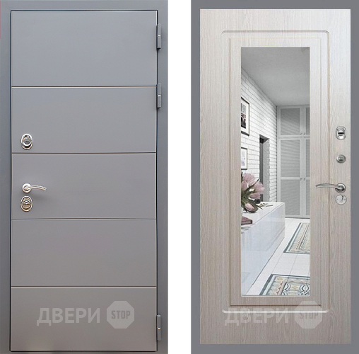 Входная металлическая Дверь Стоп АРТ ГРАФИТ Зеркало ФЛ-120 Беленый дуб в Истра
