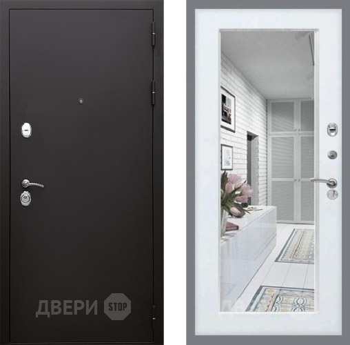 Входная металлическая Дверь Стоп КЛАССИК Шагрень Зеркало Белый ясень в Истра