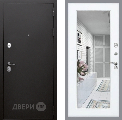 Входная металлическая Дверь Стоп КЛАССИК Шагрень Зеркало Силк Сноу в Истра