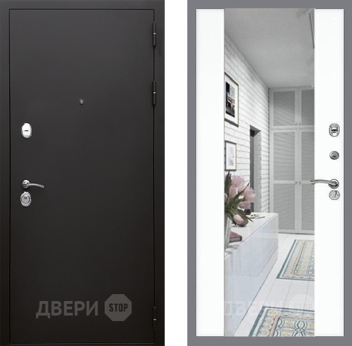 Входная металлическая Дверь Стоп КЛАССИК Шагрень Зеркало СБ-16 Силк Сноу в Истра