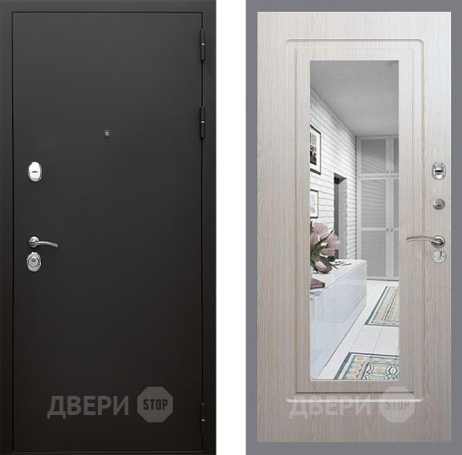 Входная металлическая Дверь Стоп КЛАССИК Шагрень Зеркало ФЛ-120 Беленый дуб в Истра