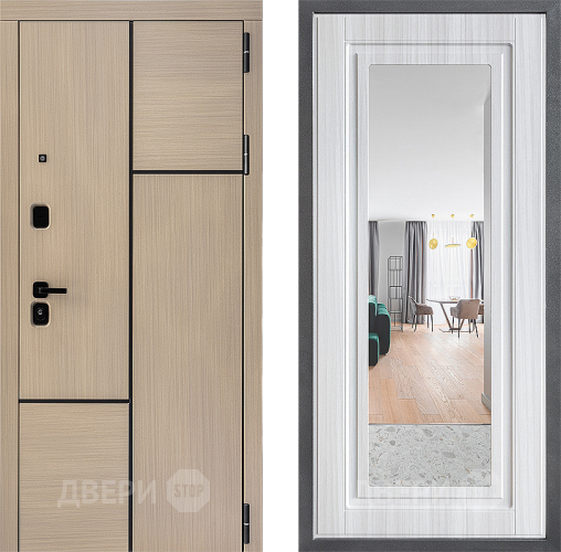 Входная металлическая Дверь Дверной континент ДК-14 ФЛЗ Зеркало Сандал белый в Истра