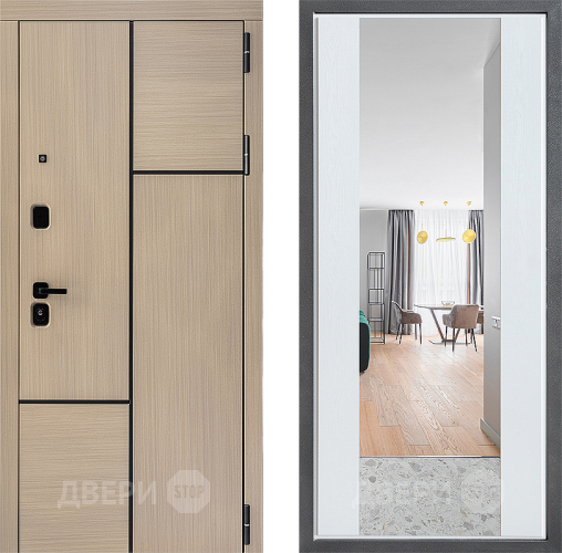 Входная металлическая Дверь Дверной континент ДК-14 ФЛЗ-1 Зеркало Белое дерево в Истра