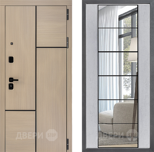 Входная металлическая Дверь Дверной континент ДК-14 ФЛЗ-2 Зеркало Бетон светлый в Истра