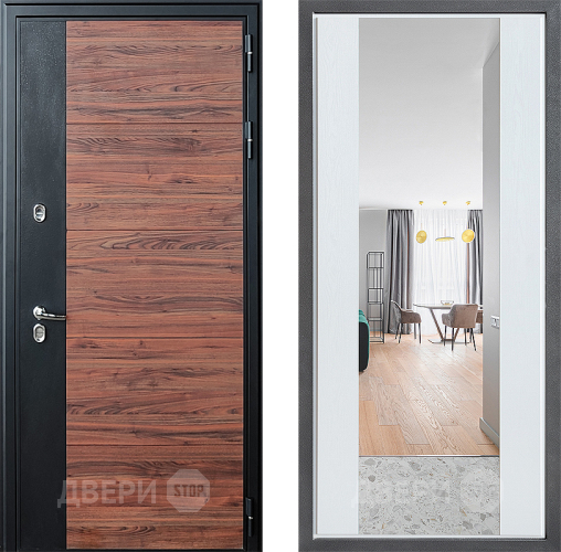 Дверь Дверной континент ДК-15 Красное Дерево ТЕРМО ФЛЗ-1 Зеркало Белое дерево в Истра