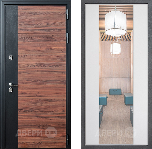 Входная металлическая Дверь Дверной континент ДК-15 Красное Дерево ТЕРМО ФЛЗ-1 Зеркало Белый софт в Истра