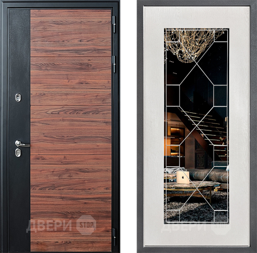 Входная металлическая Дверь Дверной континент ДК-15 Красное Дерево ТЕРМО ФЛ-Тиффани Зеркало Белое дерево в Истра