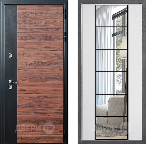 Входная металлическая Дверь Дверной континент ДК-15 Красное Дерево ТЕРМО ФЛЗ-2 Зеркало Белый софт в Истра