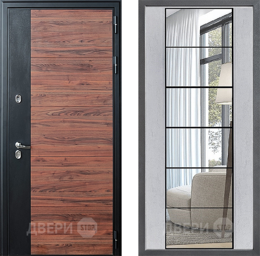 Дверь Дверной континент ДК-15 Красное Дерево ТЕРМО ФЛЗ-2 Зеркало Бетон светлый в Истра