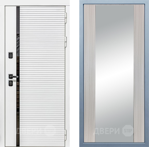 Входная металлическая Дверь Дива МХ-45 Белая STR Д-15 Зеркало Сандал белый в Истра