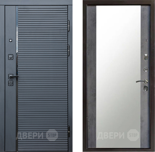 Входная металлическая Дверь Престиж Черная Линия Зеркало Бетон темный в Истра