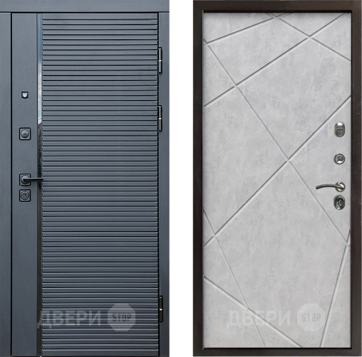 Входная металлическая Дверь Престиж Черная Линия Лучи Бетон светлый в Истра