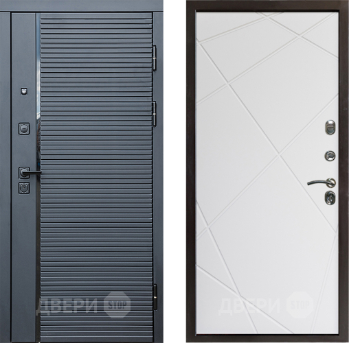 Входная металлическая Дверь Престиж Черная Линия Лучи Бетон белый в Истра