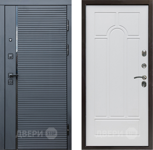 Входная металлическая Дверь Престиж Черная Линия Арка Белое дерево в Истра