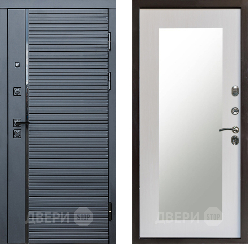 Входная металлическая Дверь Престиж Черная Линия Зеркло Пастораль Лиственница белая в Истра