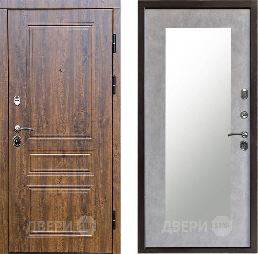 Входная металлическая Дверь Престиж Классика Дуб Зеркло Пастораль Бетон светлый в Истра