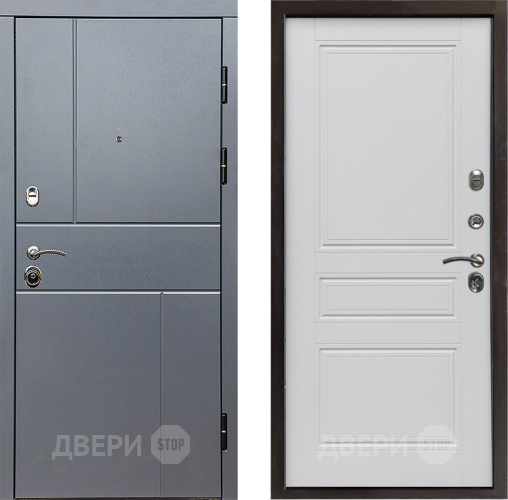 Входная металлическая Дверь Престиж Горизонт Грэй Классика Белый матовый в Истра