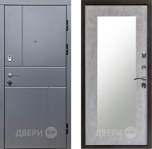 Входная металлическая Дверь Престиж Горизонт Грэй Зеркло Пастораль Бетон светлый в Истра