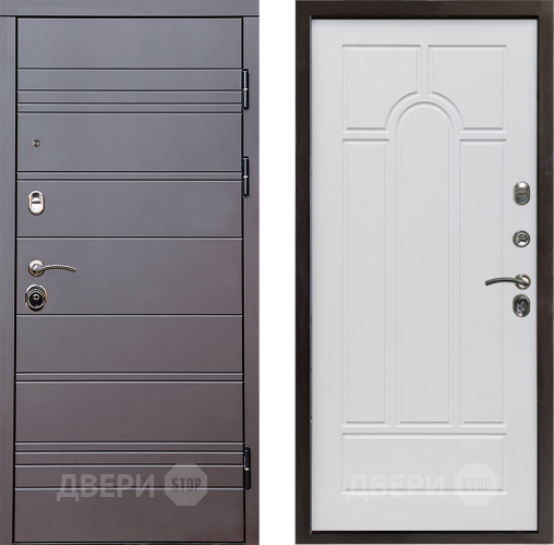 Входная металлическая Дверь Престиж Линия Браун Арка Белое дерево в Истра