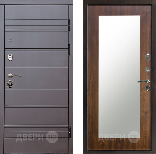 Входная металлическая Дверь Престиж Линия Браун Зеркло Пастораль Дуб в Истра