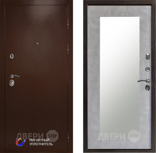 Входная металлическая Дверь Престиж Медь Зеркло Пастораль Бетон светлый в Истра