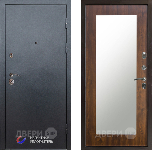 Входная металлическая Дверь Престиж Графит Зеркло Пастораль Дуб в Истра